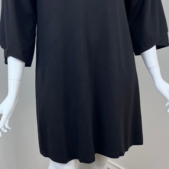 Lafayette 148 Women Size L Black Jersey Knit Stretch 3/4 Sleeve Shift Midi Dress - Picture 4 of 14